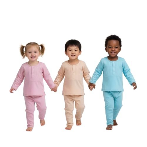 Toddler Pyjama Set, Long Sleeve Top with Pants, Pink, Beige, Blue, Unisex Kids Nightwear