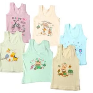 Kids Sleeveless Vest Tops, Multicolour, Cartoon Print, Pack of 6, Suitable for Boys and Girls