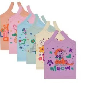 Girls' Sleeveless Vest Tops, Multicolour, Printed, Pack of 6, Casual Wear for Kids