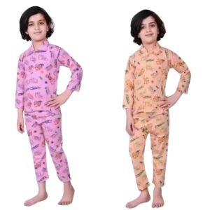girls-printed-night-suit-set-full-sleeve-top-with-pyjama-pink-and-peach-pack-of-2