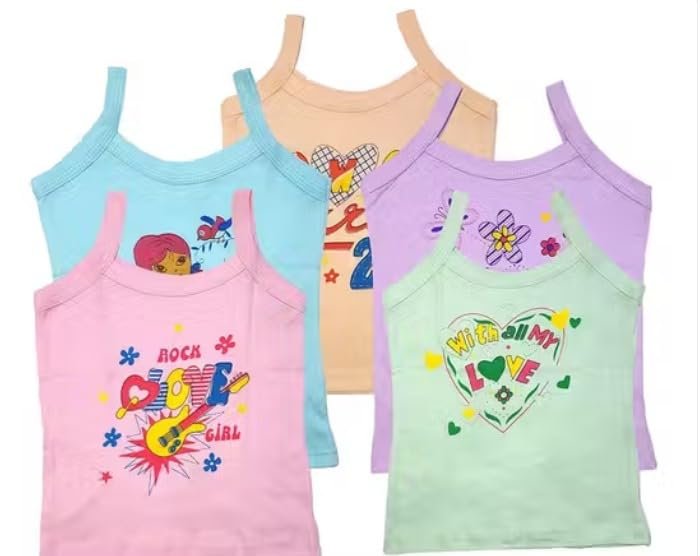 Boys Sleeveless Camisole Tops, Multicolour, Printed, Kids Vests, Pack of 5
