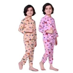 kids-cartoon-print-night-suit-set-full-sleeve-top-with-pyjama-peach-and-pink-pack-of-2