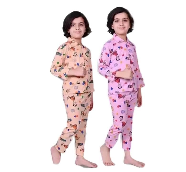 Kids Cartoon Print Night Suit Set, Full Sleeve Top with Pyjama, Peach and Pink, Pack of 2