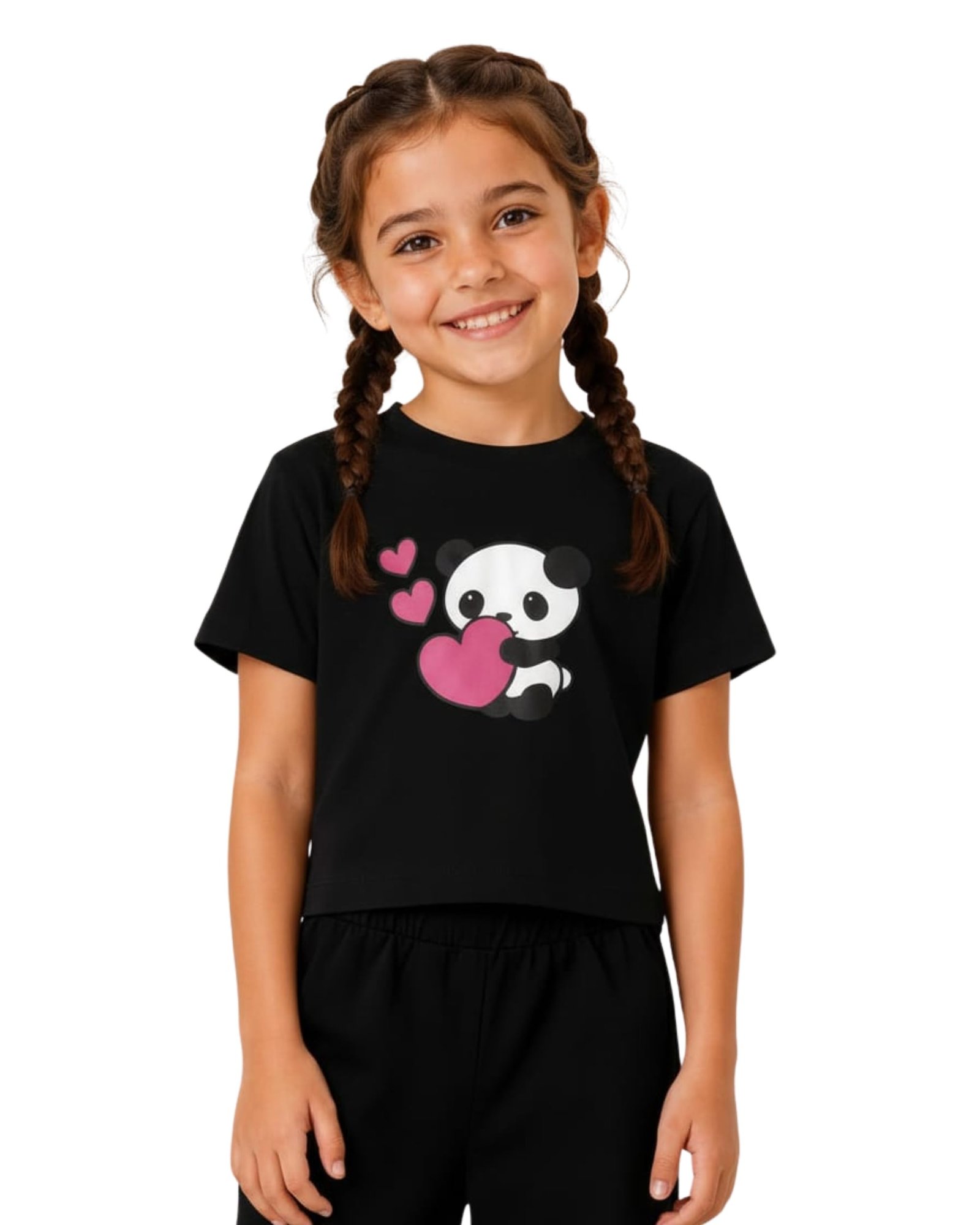 Girls Black Printed Co Ord Set T Shirt Wide Leg Pants, Black, 4-5 Years