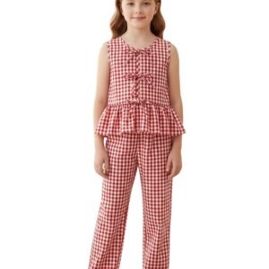 girls-gingham-peplum-top-and-pants-set-casual-summer-outfit